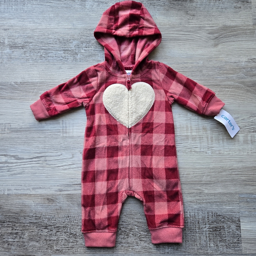 Carter's Pink Plaid Heart One Piece Onesie Baby Girl Size 3 Months